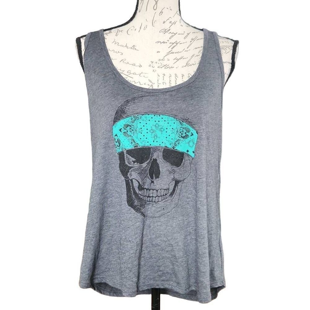 Volcom Women's Size XL Gray Teal Skull Racerback Tank